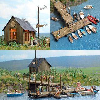 HO Busch 1 87 BOAT RENTAL Building KIT with Wharf for Lake Diorama 