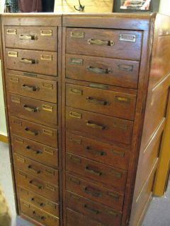 Antique Oak Double File Cabinet Stamped by Maker