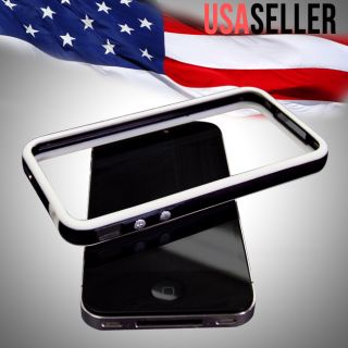 White Black Hard Bumper Case Cover W/ Metal Buttons For Apple iPhone 4 