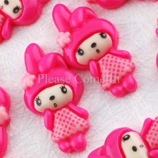 20 Kawaii Resin Hot Pink Bunny in Baby Pink Dress Cabochon