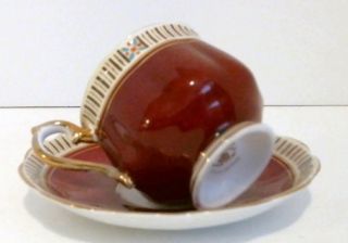 Royal Albert Cup Saucer Enameled Maroon Burgundy C 1927 Bone China 