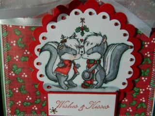 Momz Karen Handmade Christmas Card Adorable Skunks Kissing Under 