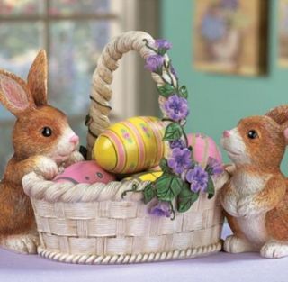 Spring Bunnies Easter Basket Table Centerpiece Decor