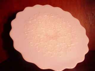   Milk Glass Spanish Lace Pink Cake Stand Mint Condition 1950S