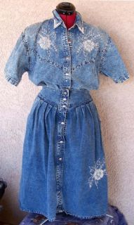   is the cutest 2 piece acid wash skirt blouse set by pretty bleu in