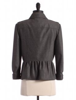 Burberry London Wool Angora Blend Ruffle Military Jacket Sz 8 Top Grey 