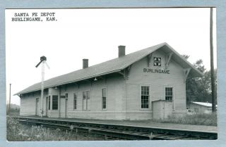 Burlingame Kansas KS Post Card RPPC Train Station Railroad Santa Fe 