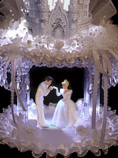 Lighted Cinderella Prince Castle Weddng Cake Topper