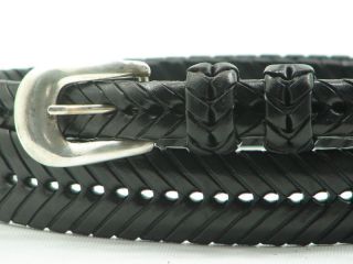Cale Black Herringbone Weave Woven Leather Belt Mens 44