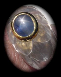 18k gold carved quartz burma star sapphire ring 7 75