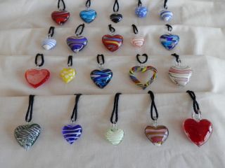  Lot of 50 Pieces of Murano Heart Pendants Bonus