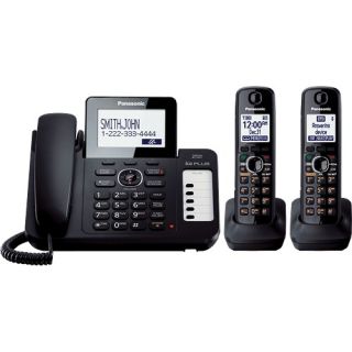   lcd black kx tg6672b 2 handsets 1 corded phone expandable up to 6