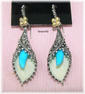 Barbara Bixby 18K Turquoise Enamel Calla Lily  Earrings 2 1 8