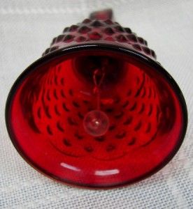 Vintage Ruby Red Hobnail Glass Bell w Glass Ball Clapper Fenton Mint 