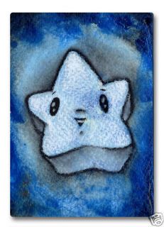  Blue Star Orig Watercolor ACEO Abstract Art E Black