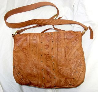 Cabin Creek, Purse Handbag Shoulder Bag Leather Tan, ornate and tooled 