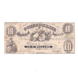 CONFEDERATE TYPE 10   40B $10 BILL JULY 25,1861 PLATE LETTER C