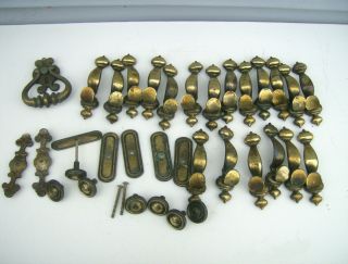 31 Vintage Keeler Brass Comapny Cabinet Handles Knobs Backplates