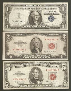  $1 $2 $5 US Currency Note Set Collection
