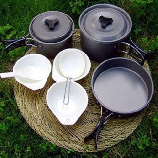 8PCS 2 3 People Survival Camping Cooking Cookware Set Pot Pan 