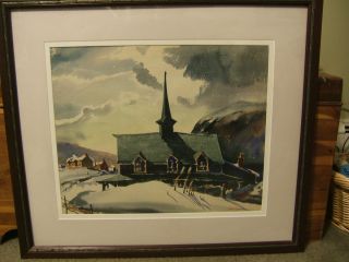 John Lear Water color of Snow Storm Rural PA 1940s Listed Artist