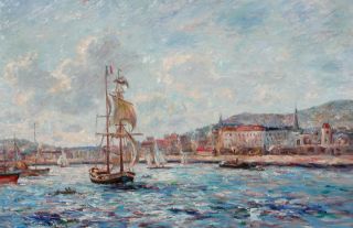 John Clymer Listed Born 1932 French Boats in A Harbor