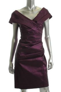 Cachet New Purple Metallic Ruched V Neck Lined Cocktail Dress 10 BHFO 