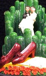 Emerald City Wizard of OZ Wedding Cake Topper ruby slipper Glass