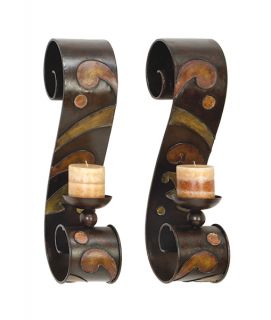 Stratford Scroll Metal Wall Candle Sconces Two Piece Set