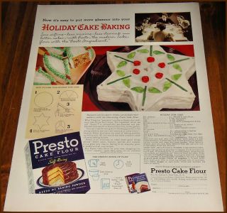 1940 Presto Cake Flour Christmas Cake Recipe Baking Vintage Food 