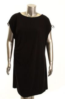 Calvin Klein New Black Shirred Boatneck Cocktail Dress Plus 1x BHFO 