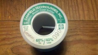 Canfield Rosin Core Solder 60 Tin 40 Lead 090 1 lb Roll
