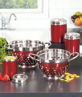 Pc. RED Kitchen Canister Set Stainless Steel Dishwasher Safe Food 