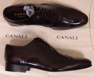 CANALI Shoes $745 Dark Brown Patina Toe ORNAMENTED Wingtip Oxford 10 5 
