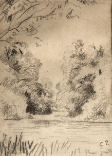 Camille Pissarro French Kew Garden Graphite on Paper Signed 17x12 cm 