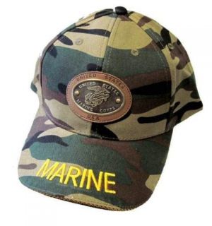 Camo Marines Leather Metal Emblem Baseball Cap Hat