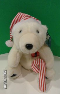   1993 Christmas Plush White 10 Polar Bear Stripe Candy Cane Hat w/ Tag