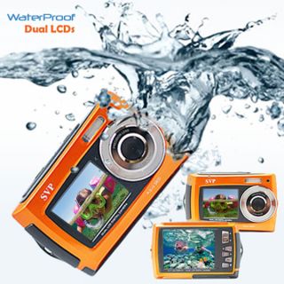   Orange Dual LCD Underwater Digital Camera Camcorder Waterproof