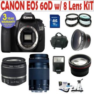 Canon EOS 60D Digital Camera w 8 Lenses Flash Kit 0013803129052