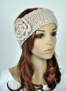   Crochet Cute Flower Leaf Winter Headband Head Wrap Cap Beige