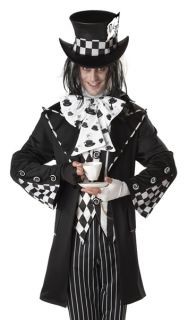 Mens Black White Mad Hatter Adult Halloween Costume