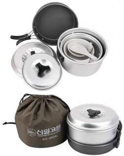 New Korea Outdoor Camping Cookware Pot Pan Set 2 3 Person 1 Set 9 Pcs 
