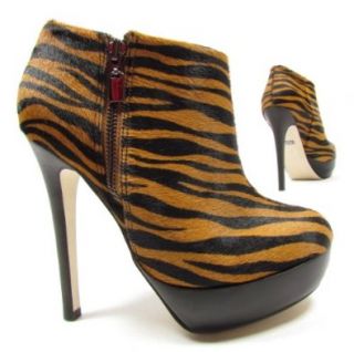 BUFFALO Extreme womens high heels ankle boots with plateau zebra 