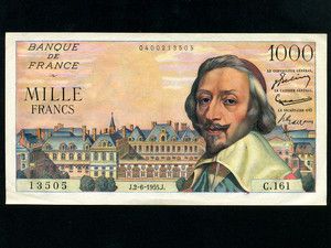 France P 134a 1000 Francs 1955 Cardinal Richelieu EF