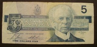 Canada 5 Dollars Note Paper Money Laurier Belted Kingfi