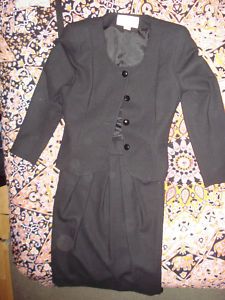 Vintage Vtg Black Wool Tweed Christian Dior Skirt Blazer Jacket The 