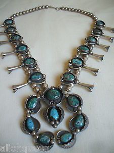    NAVAJO SterlingSilver CANDELARIA TURQUOISE Squash Blossom Necklace