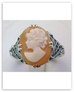 Hand Carved Italian Cameo Filigree Ring Sterling Size 7