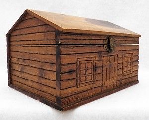 Vintage Log Cabin Cigar Box Cedar Wood H L Haines Spry PA Factory 1288 