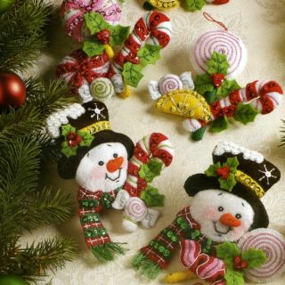 Candy Snowman Felt Applique Christmas Ornaments Kit Bucilla 86308 